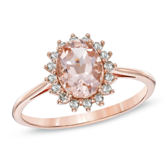 Oval Morganite and 0.16 CT. T.W. Diamond Ring in 10K Rose Gold