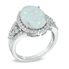 Thumbnail Image 1 of Oval Lab-Created Opal and White Sapphire Ring in Sterling Silver