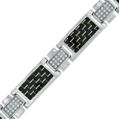 Men's 0.40 CT. T.W. Diamond Carbon Fibre Bracelet in Stainless Steel - 8.5"