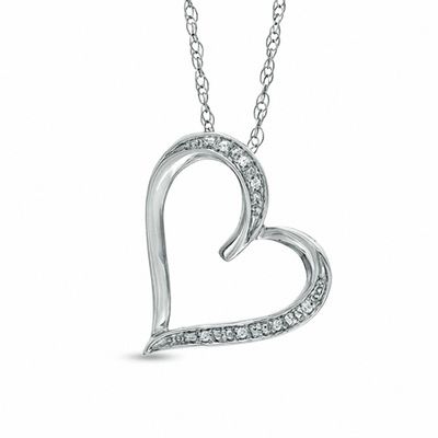 Diamond Accent Tilted Heart Pendant in Sterling Silver