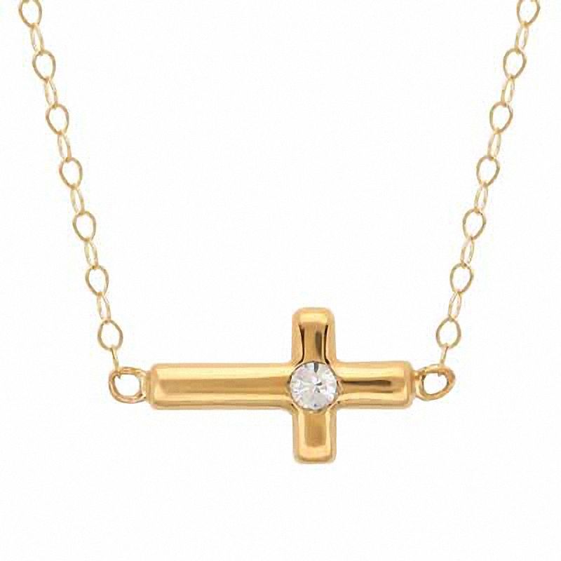 TEENYTINY™ Crystal Sideways Cross Necklace in 10K Gold - 17"
