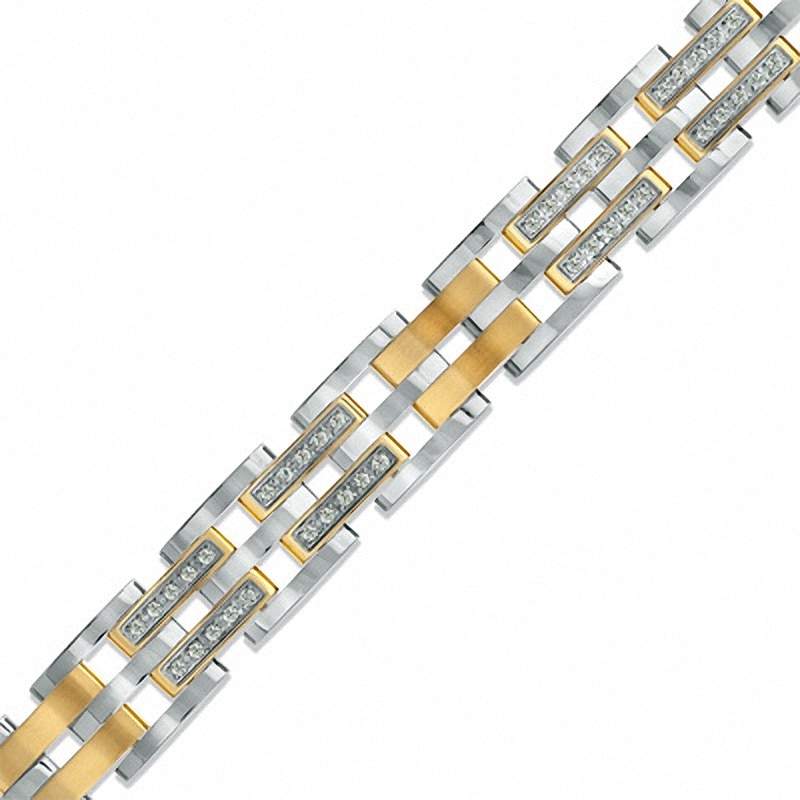 Men's 1.00 CT. T.W. Diamond Link Bracelet in Two-Tone Stainless Steel - 8.5"