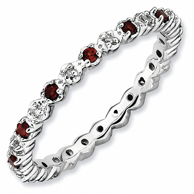 Stackable Expressions™ Garnet and Diamond Accent Eternity Band in Sterling Silver|Peoples Jewellers