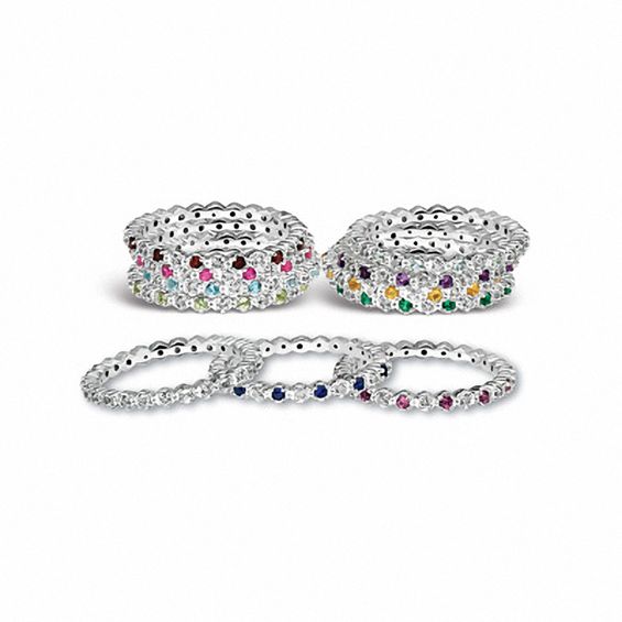 Stackable Expressions™ Lab-Created Ruby and Diamond Accent Eternity Band in Sterling Silver