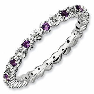 Stackable Expressions™ Amethyst and Diamond Accent Eternity Band in Sterling Silver