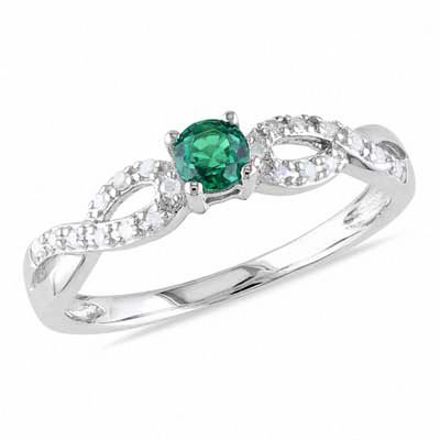 3.5mm Lab-Created Emerald and Diamond Accent Twist Ring in Sterling Silver