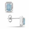 Thumbnail Image 0 of Emerald-Cut Aquamarine and Diamond Accent Stud Earrings in Sterling Silver