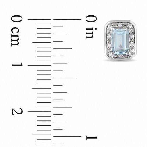 Emerald-Cut Aquamarine and Diamond Accent Stud Earrings in Sterling Silver