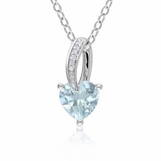 7.0mm Heart-Shaped Aquamarine and Diamond Accent Pendant in Sterling Silver