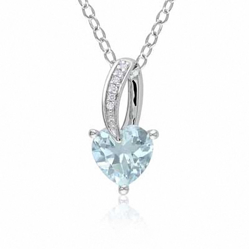 7.0mm Heart-Shaped Aquamarine and Diamond Accent Pendant in Sterling Silver|Peoples Jewellers