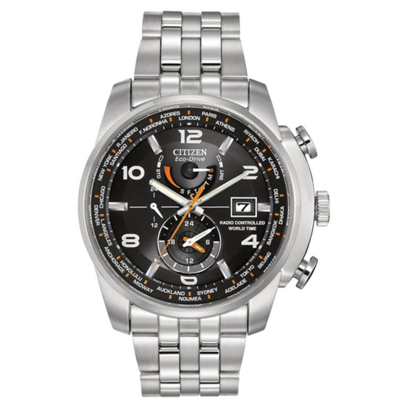 Men's Citizen Eco-Drive® World Time A-T Watch with Black Dial (Model: AT9010-52E)