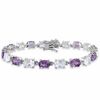 Thumbnail Image 0 of Oval Amethyst and White Lab-Created Sapphire Bracelet in Sterling Silver - 7.25"
