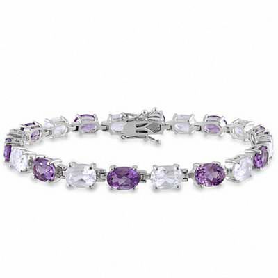 Oval Amethyst and White Lab-Created Sapphire Bracelet in Sterling Silver - 7.25"