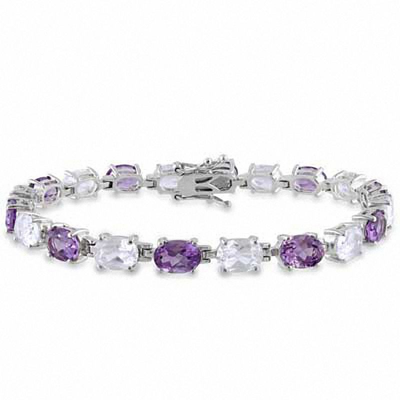 Oval Amethyst and White Lab-Created Sapphire Bracelet in Sterling Silver - 7.25"|Peoples Jewellers