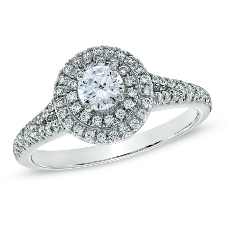 Celebration Canadian Ideal 0.45 CT. T.W. Certified Diamond Double Frame Ring in 14K White Gold (I/I1)