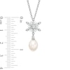 6.0-7.5 Freshwater Cultured Pearl and Lab-Created White Sapphire Pendant and Earrings Set in Sterling Silver