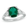 Thumbnail Image 0 of Cushion-Cut Lab-Created Emerald, White Sapphire and Diamond Accent Ring in 10K White Gold