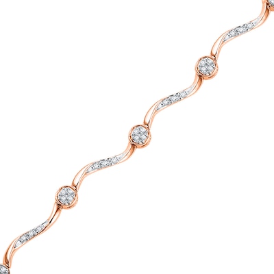 0.25 CT. T.W. Multi-Diamond Station Wave Link Bracelet in 10K Rose Gold