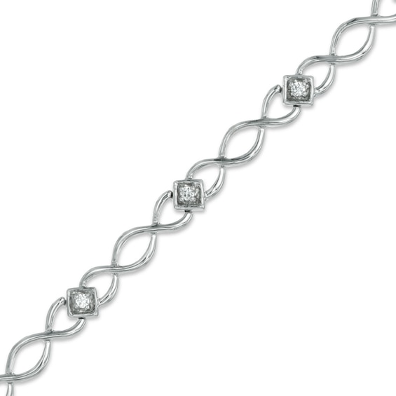 0.10 CT. T.W. Diamond Infinity Link Bracelet in 10K White Gold