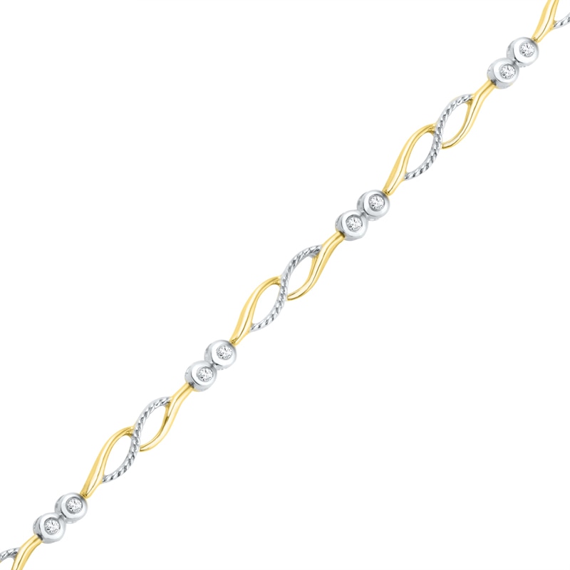 0.16 CT. T.W. Diamond Swirled Link Station Bracelet in 10K Gold|Peoples Jewellers