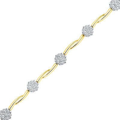 0.33 CT. T.W. Diamond Cluster Wavy Station Bracelet in 10K Gold