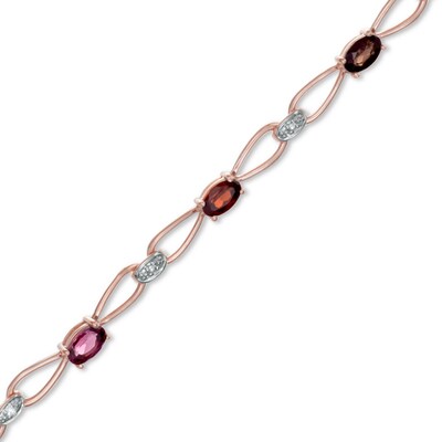 Multi-Gemstone and Diamond Accent Bracelet in 10K Rose Gold - 7.25"