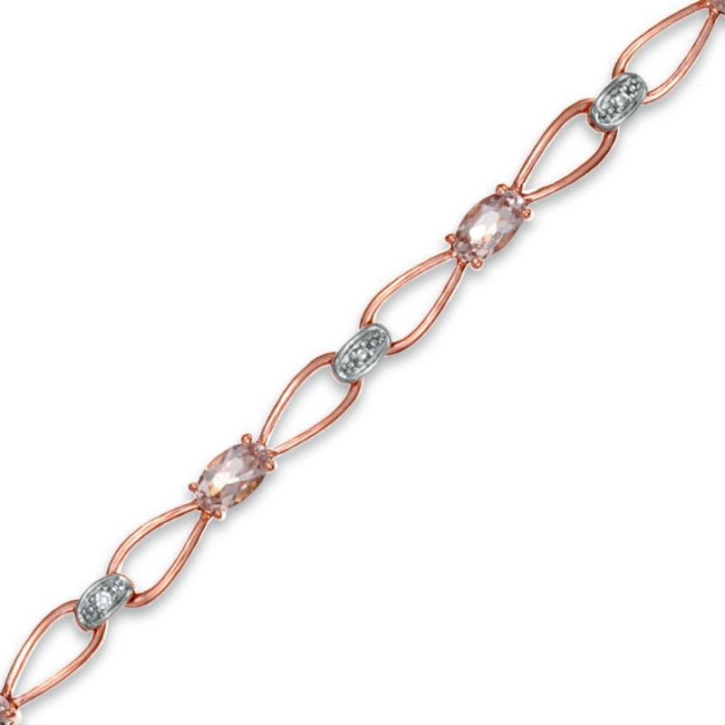 Oval Morganite and Diamond Accent Bracelet in 10K Rose Gold - 7.25"|Peoples Jewellers