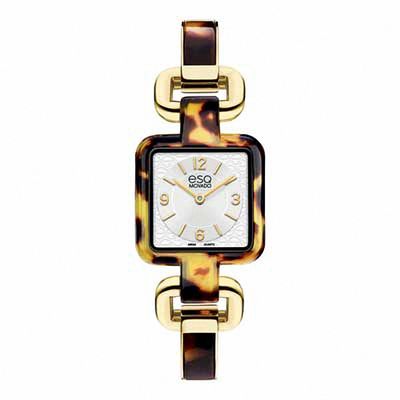 Ladies' ESQ Movado Status Tortoise-Pattern Gold-Tone Bangle Watch with Square Silver-Tone Dial (Model: 07101422)