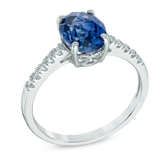 Oval Lab-Created Blue and White Sapphire Ring in 10K White Gold