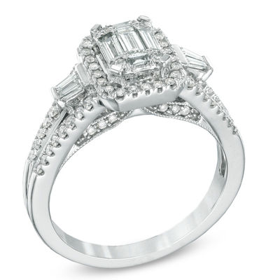 0.75 CT. T.W. Multi-Baguette Diamond Frame Engagement Ring in 14K White Gold