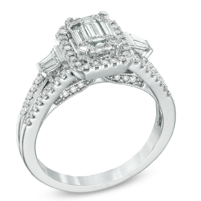 Main Image 2 of 0.75 CT. T.W. Multi-Baguette Diamond Frame Engagement Ring in 14K White Gold