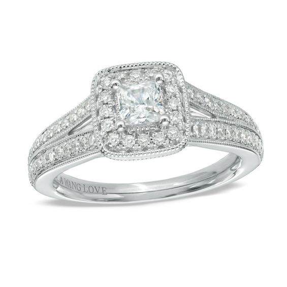 Vera Wang Love Collection 0.70 CT. T.W. Princess-Cut Diamond Vintage-Style Engagement Ring in 14K White Gold