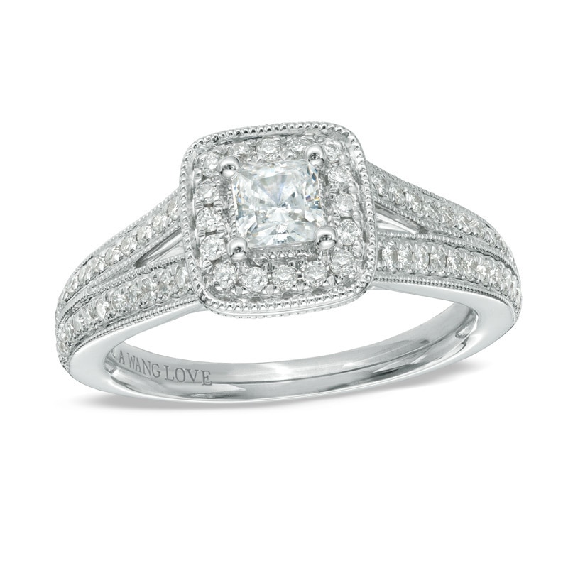 Vera Wang Love Collection 0.70 CT. T.W. Princess-Cut Diamond Vintage-Style Engagement Ring in 14K White Gold|Peoples Jewellers