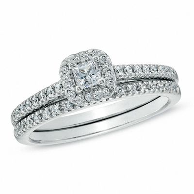 0.50 CT. T.W. Princess-Cut Diamond Frame Bridal Set in 14K White Gold