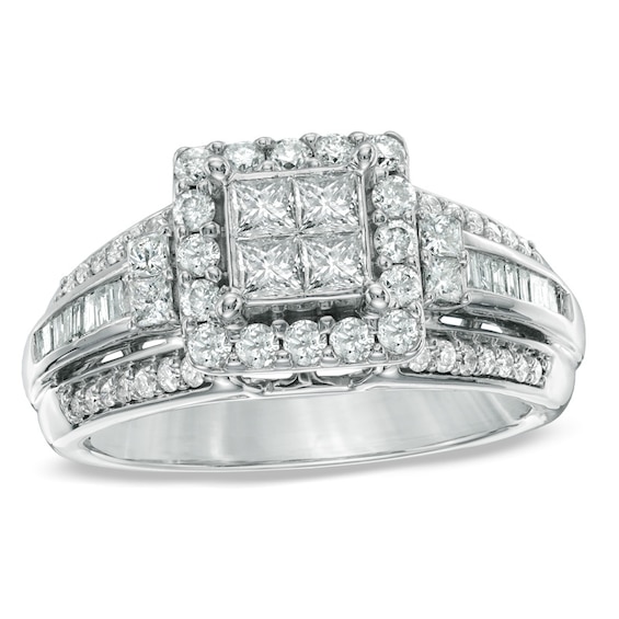 1.00 CT. T.W. Quad Princess-Cut Diamond Frame Engagement Ring in 10K ...