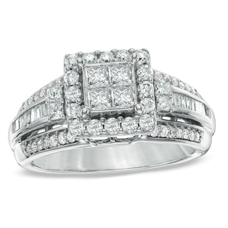 1.00 CT. T.W. Quad Princess-Cut Diamond Frame Engagement Ring in 10K White Gold|Peoples Jewellers