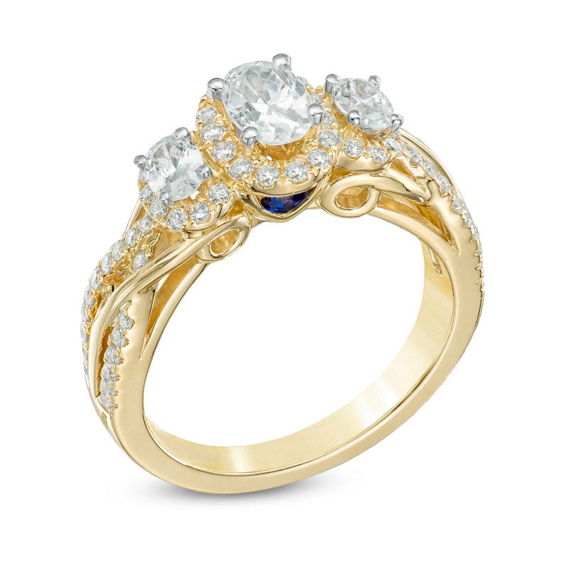 Three Stone Engagement Ring with 2 Carat TW of Diamonds in 14kt Yellow/  White Gold