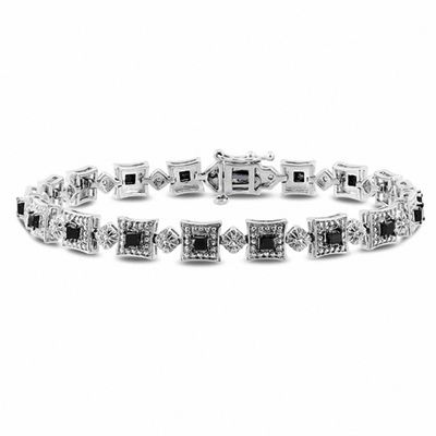 2.00 CT. T.W. Enhanced Black and White Diamond Frame Bracelet in Sterling Silver