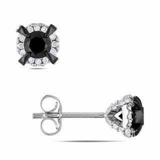 1.00 CT. T.W. Enhanced Black and White Diamond Frame Stud Earrings in 10K White Gold