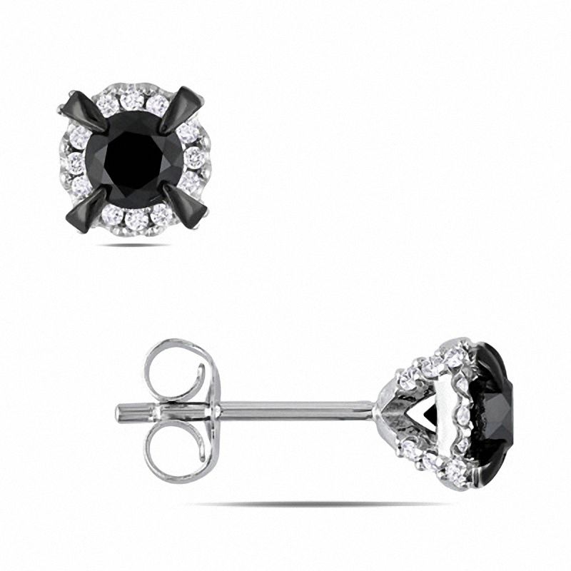 1.00 CT. T.W. Enhanced Black and White Diamond Frame Stud Earrings in 10K White Gold|Peoples Jewellers