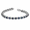 Thumbnail Image 2 of Oval Blue Lab-Created Sapphire and 0.075 CT. T.W. Diamond Bracelet in Sterling Silver - 7.5&quot;