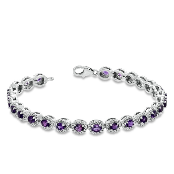 Oval Amethyst and 0.075 CT. T.W. Diamond Bracelet in Sterling Silver - 7.5"