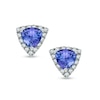 Thumbnail Image 0 of 5.0mm Trillion-Cut Tanzanite and 0.19 CT. T.W. Diamond Frame Stud Earrings in 10K White Gold