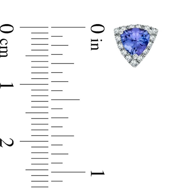 5.0mm Trillion-Cut Tanzanite and 0.19 CT. T.W. Diamond Frame Stud Earrings in 10K White Gold|Peoples Jewellers