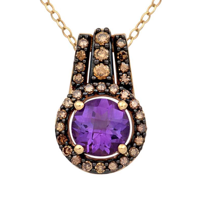 7.0mm Amethyst and 0.35 CT. T.W. Enhanced Champagne Diamond Pendant in 10K Gold