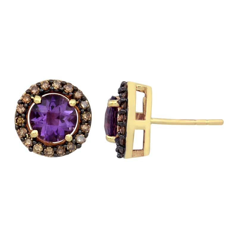 6.0mm Amethyst and 0.36 CT. T.W. Enhanced Champagne Diamond Stud Earrings in 10K Gold