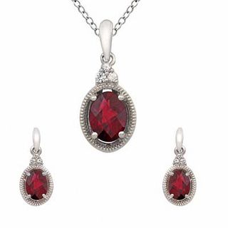 Oval Garnet and Lab-Created White Sapphire Pendant and Earrings Set in Sterling Silver