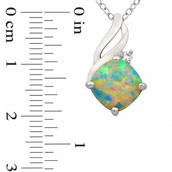 8.0mm Cushion-Cut Lab-Created Opal and White Sapphire Pendant and Ring Set in Sterling Silver - Size 7