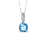 8.0mm Cushion-Cut Blue Topaz and Diamond Accent Pendant in Sterling Silver