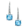 7.0mm Cushion-Cut Swiss Blue Topaz and Diamond Accent Drop Earrings in Yellow Rhodium Sterling Silver